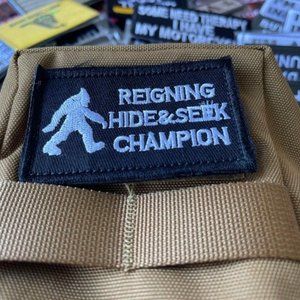 Embroidered Patch Reigning Hide & Seek Champion - Hook & Loop Patch